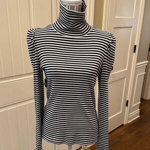 Veronica Beard Black and White Striped Long Sleeve Top